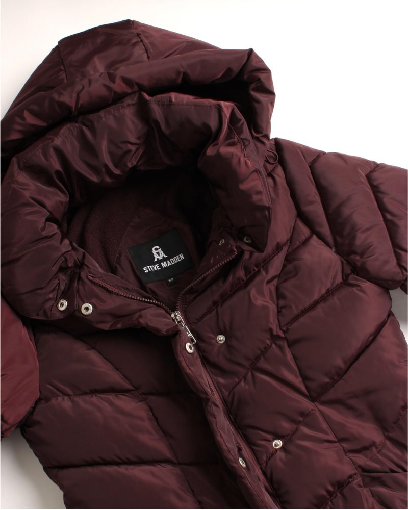 Steve Madden womens Long Quilted Outerwear Chevron Puffer Jacket Down Alternative Coat, Merlot, 2X US - Image 4